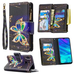 Golden Shining Butterfly Binfen Color BF03 Retro Zipper Leather Wallet Phone Case for Huawei P Smart (2019)