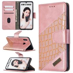 BinfenColor BF04 Color Block Stitching Crocodile Leather Case Cover for Huawei P Smart (2019) - Rose Gold