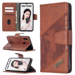 BinfenColor BF04 Color Block Stitching Crocodile Leather Case Cover for Huawei P Smart (2019) - Brown