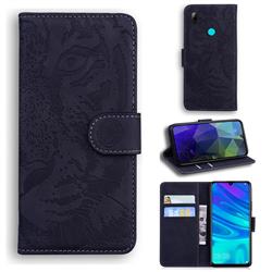 Intricate Embossing Tiger Face Leather Wallet Case for Huawei P Smart (2019) - Black