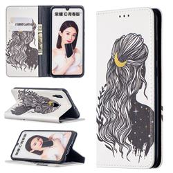 Girl with Long Hair Slim Magnetic Attraction Wallet Flip Cover for Huawei P Smart (2019)