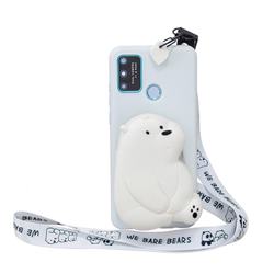 White Polar Bear Neck Lanyard Zipper Wallet Silicone Case for Huawei P Smart (2020)