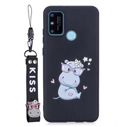 Black Flower Hippo Soft Kiss Candy Hand Strap Silicone Case for Huawei P Smart (2020)