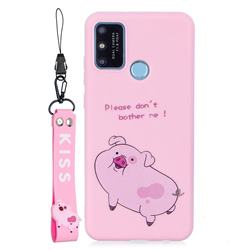 Pink Cute Pig Soft Kiss Candy Hand Strap Silicone Case for Huawei P Smart (2020)