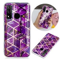 Purple Rhombus Galvanized Rose Gold Marble Phone Back Cover for Huawei P Smart (2020)