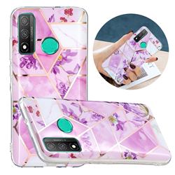Purple Flower Painted Marble Electroplating Protective Case for Huawei P Smart (2020)