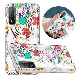 Tropical Rainforest Flower Painted Marble Electroplating Protective Case for Huawei P Smart (2020)