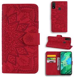 Retro Embossing Mandala Flower Leather Wallet Case for Huawei P Smart (2020) - Red