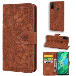 Retro Embossing Mandala Flower Leather Wallet Case for Huawei P Smart (2020) - Brown