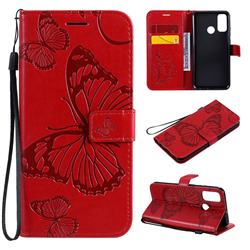 Embossing 3D Butterfly Leather Wallet Case for Huawei P Smart (2020) - Red