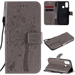 Embossing Butterfly Tree Leather Wallet Case for Huawei P Smart (2020) - Grey