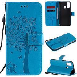 Embossing Butterfly Tree Leather Wallet Case for Huawei P Smart (2020) - Blue