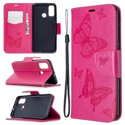 Embossing Double Butterfly Leather Wallet Case for Huawei P Smart (2020) - Red