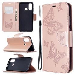 Embossing Double Butterfly Leather Wallet Case for Huawei P Smart (2020) - Rose Gold
