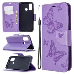 Embossing Double Butterfly Leather Wallet Case for Huawei P Smart (2020) - Purple
