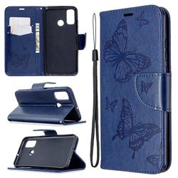 Embossing Double Butterfly Leather Wallet Case for Huawei P Smart (2020) - Dark Blue