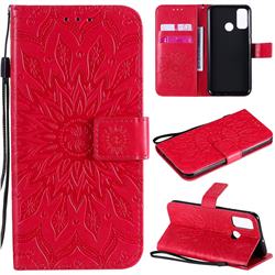 Embossing Sunflower Leather Wallet Case for Huawei P Smart (2020) - Red