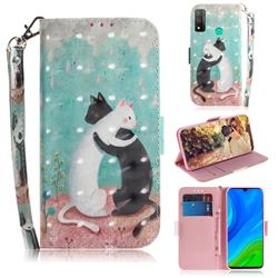 Black and White Cat 3D Painted Leather Wallet Phone Case for Huawei P Smart (2020)