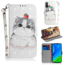 Cute Tomato Cat 3D Painted Leather Wallet Phone Case for Huawei P Smart (2020)