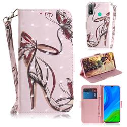 Butterfly High Heels 3D Painted Leather Wallet Phone Case for Huawei P Smart (2020)