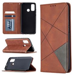 Prismatic Slim Magnetic Sucking Stitching Wallet Flip Cover for Huawei P Smart (2020) - Brown