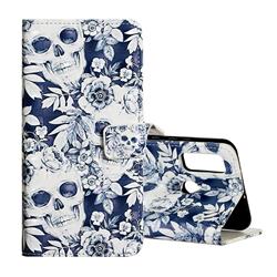 Skull Flower 3D Painted Leather Phone Wallet Case for Huawei P Smart (2020)
