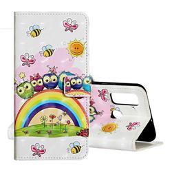 Rainbow Owl Family 3D Painted Leather Phone Wallet Case for Huawei P Smart (2020)