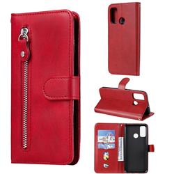 Retro Luxury Zipper Leather Phone Wallet Case for Huawei P Smart (2020) - Red