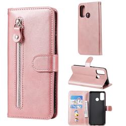 Retro Luxury Zipper Leather Phone Wallet Case for Huawei P Smart (2020) - Pink
