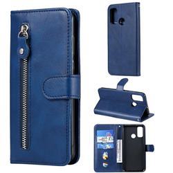 Retro Luxury Zipper Leather Phone Wallet Case for Huawei P Smart (2020) - Blue