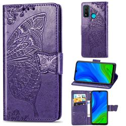 Embossing Mandala Flower Butterfly Leather Wallet Case for Huawei P Smart (2020) - Dark Purple