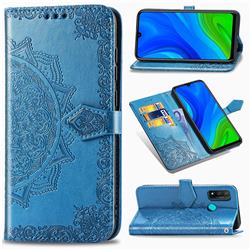 Embossing Imprint Mandala Flower Leather Wallet Case for Huawei P Smart (2020) - Blue