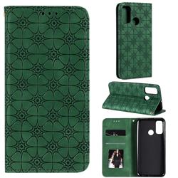 Intricate Embossing Four Leaf Clover Leather Wallet Case for Huawei P Smart (2020) - Blackish Green