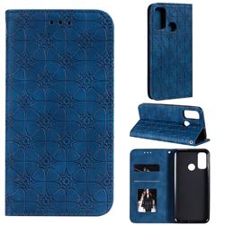 Intricate Embossing Four Leaf Clover Leather Wallet Case for Huawei P Smart (2020) - Dark Blue