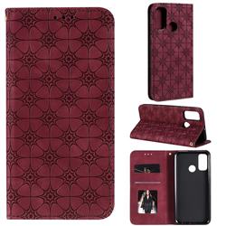 Intricate Embossing Four Leaf Clover Leather Wallet Case for Huawei P Smart (2020) - Claret