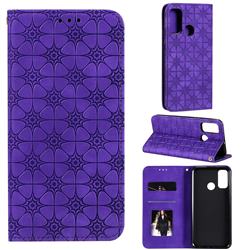 Intricate Embossing Four Leaf Clover Leather Wallet Case for Huawei P Smart (2020) - Purple