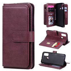 Multi-function Ten Card Slots and Photo Frame PU Leather Wallet Phone Case Cover for Huawei P Smart (2020) - Claret