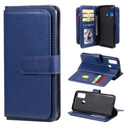 Multi-function Ten Card Slots and Photo Frame PU Leather Wallet Phone Case Cover for Huawei P Smart (2020) - Dark Blue