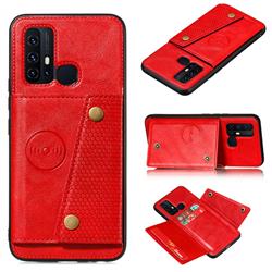 Retro Multifunction Card Slots Stand Leather Coated Phone Back Cover for Huawei P Smart (2020) - Red