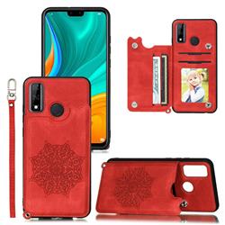 Luxury Mandala Multi-function Magnetic Card Slots Stand Leather Back Cover for Huawei P Smart (2020) - Red