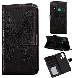 Intricate Embossing Vivid Butterfly Leather Wallet Case for Huawei P Smart (2020) - Black