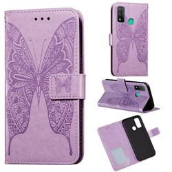 Intricate Embossing Vivid Butterfly Leather Wallet Case for Huawei P Smart (2020) - Purple