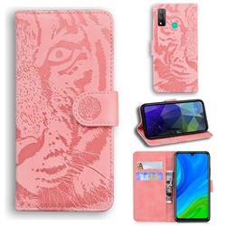 Intricate Embossing Tiger Face Leather Wallet Case for Huawei P Smart (2020) - Pink