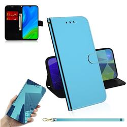 Shining Mirror Like Surface Leather Wallet Case for Huawei P Smart (2020) - Blue