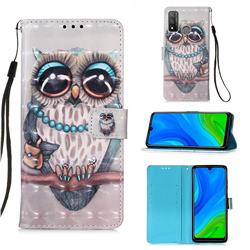 Sweet Gray Owl 3D Painted Leather Wallet Case for Huawei P Smart (2020)
