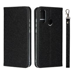 Ultra Slim Magnetic Automatic Suction Silk Lanyard Leather Flip Cover for Huawei P Smart (2020) - Black