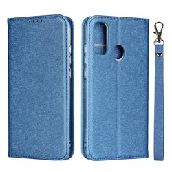 Ultra Slim Magnetic Automatic Suction Silk Lanyard Leather Flip Cover for Huawei P Smart (2020) - Sky Blue
