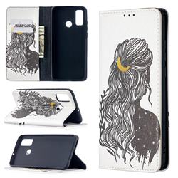 Girl with Long Hair Slim Magnetic Attraction Wallet Flip Cover for Huawei P Smart (2020)