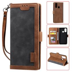 Luxury Retro Stitching Leather Wallet Phone Case for Huawei P Smart (2020) - Gray