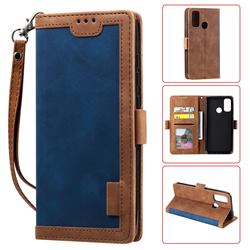 Luxury Retro Stitching Leather Wallet Phone Case for Huawei P Smart (2020) - Dark Blue